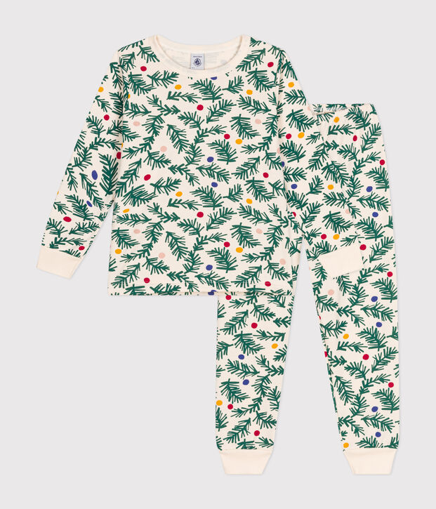 Pyjama en molleton gratt&eacute; imprim&eacute; sapin de No&euml;l enfant &eacute;cru/multicouleur