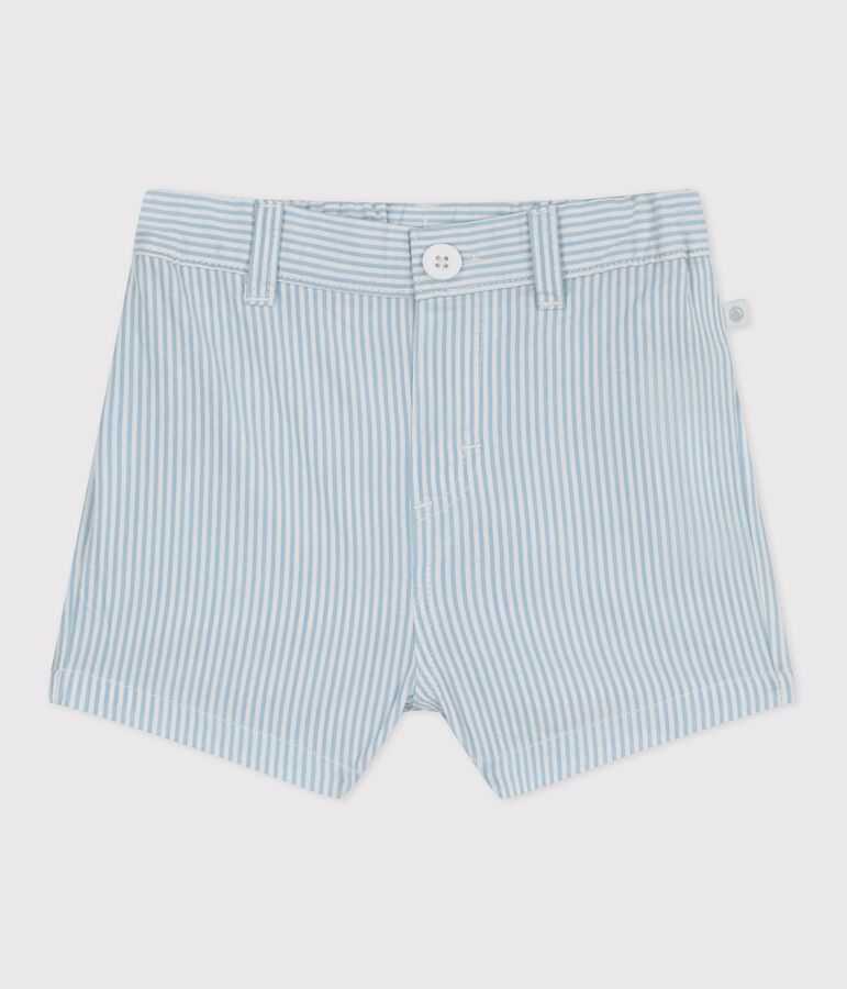 Gestreepte katoenen short voor baby's wit/blauw