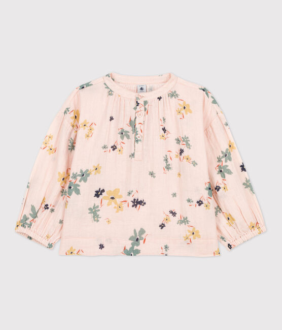 Blouse imprimée en gaze de coton enfant fille rose SALINE/blanc MULTICO