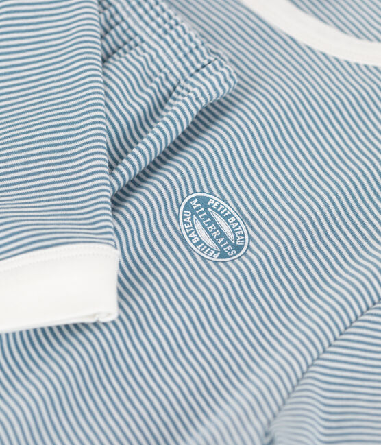 Pyjama milleraies fille / garçon en coton bleu ROVER/blanc MARSHMALLOW