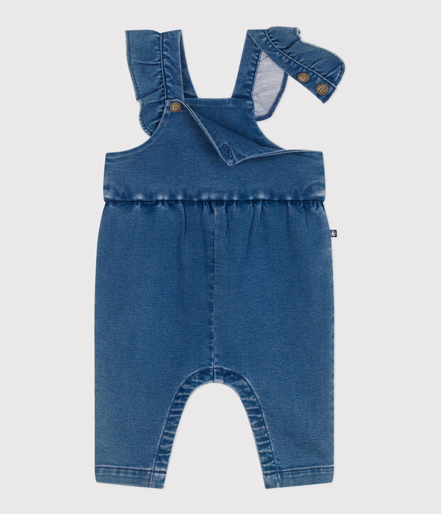 Babysalopette met lange mouwen van spijkerstof en elastaan blauw