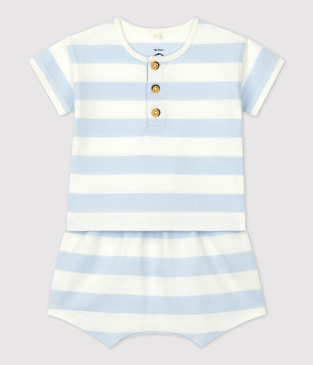 Gestreept ensemble van jerseystof uit 2 delen voor baby's blauw/wit