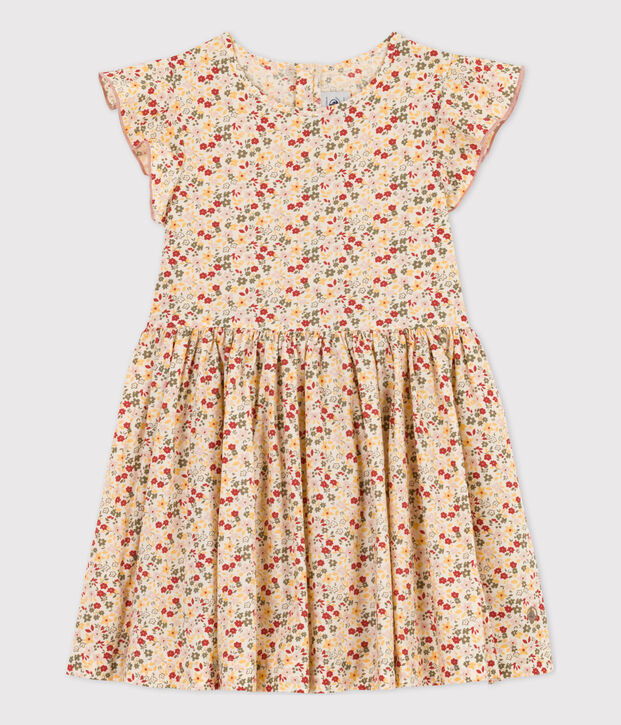 Robe en popeline enfant fille &eacute;cru/multicouleur