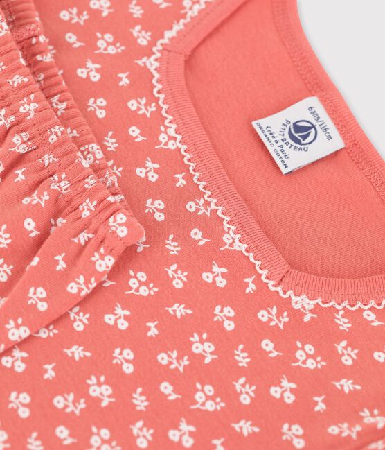 Meisjespyjama met korte mouwen en bloemenprint in biokatoen roze PAPAYE/ MARSHMALLOW