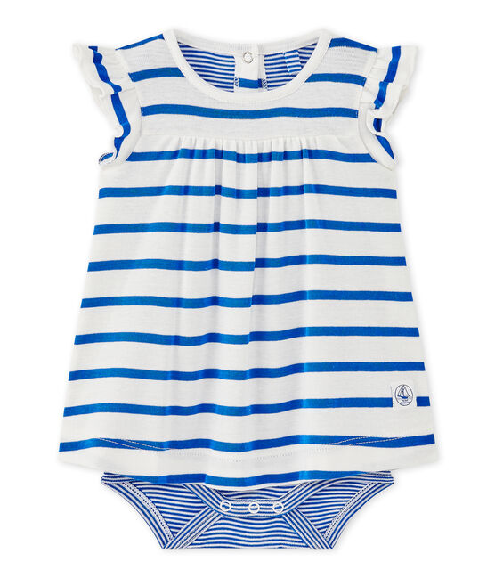 Gestreept bodyjurkje voor babymeisjes wit MARSHMALLOW/blauw PERSE