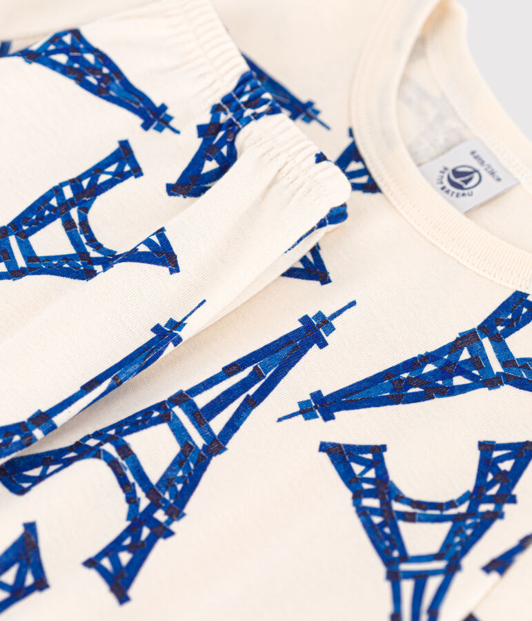 Pyjama manches courtes en coton enfant &eacute;cru/multicouleur