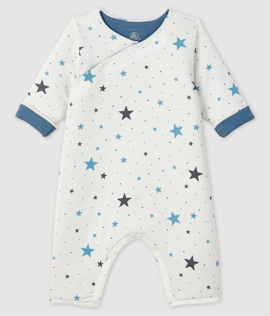 Combinaison longue bébé en côte blanc MARSHMALLOW/gris TEMPETE