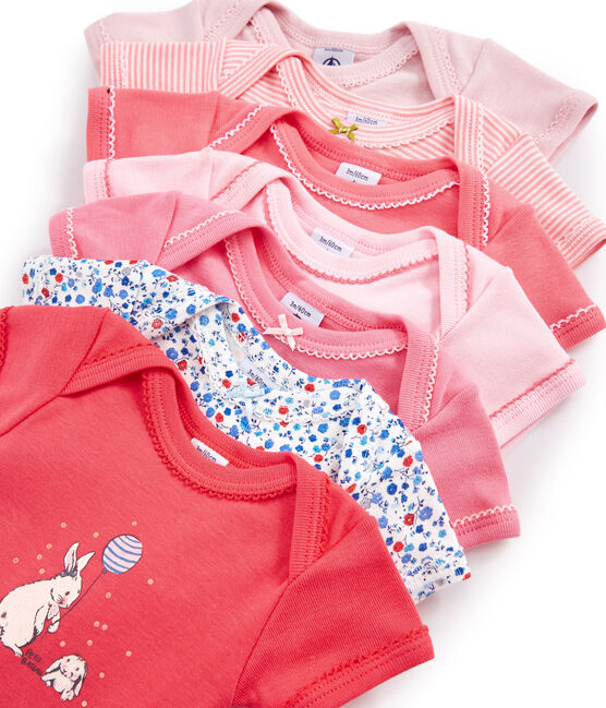 Geschenkzakje met 7 body's met korte mouwen voor babymeisjes variante 1