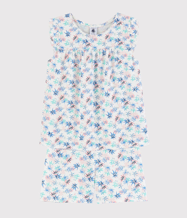 Pyjacourt met anemonenprint voor meisjes, van fijn katoen wit/multicouleur