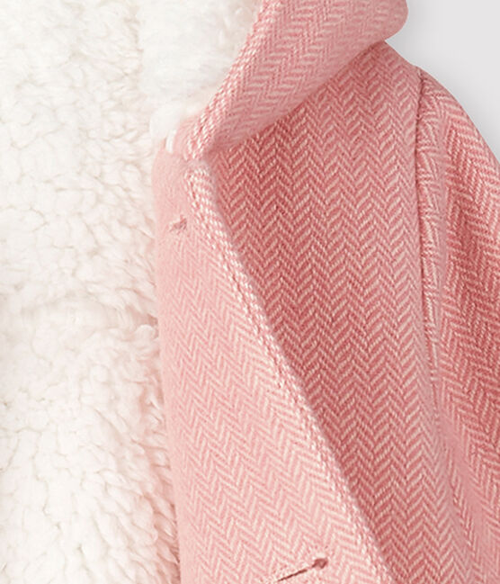 Manteau bébé fille en drap de laine rose CHEEK/blanc MARSHMALLOW