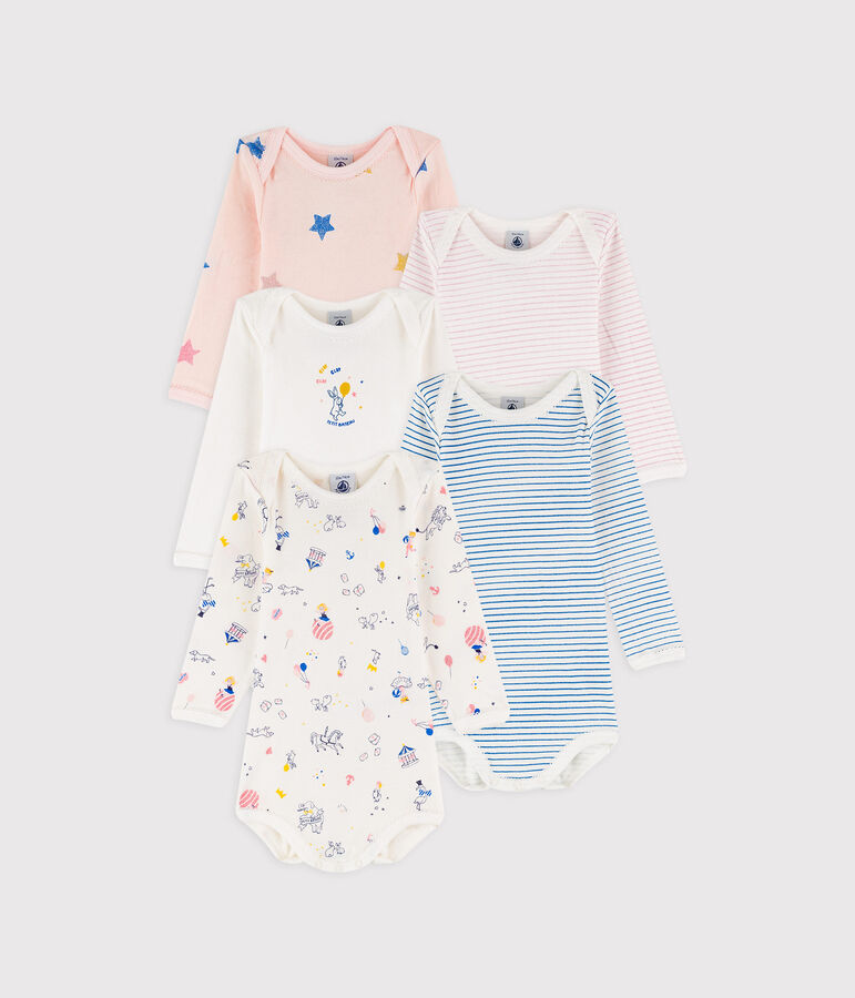 Set van 5 rompertjes met lange mouwen voor babymeisjes variante 1