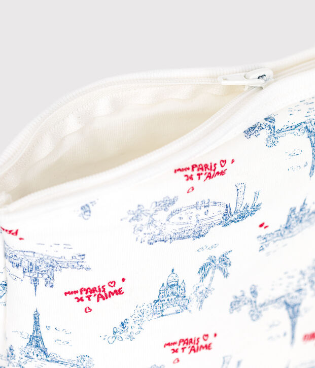 Katoenen enveloptasje met Parijsprint wit/multicouleur