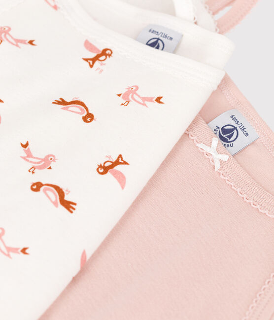 Set van 2 katoenen meisjeshemdjes met bandjes en vogelprint variante 1
