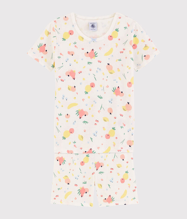 Snugfit pyjacourt met zomerfruitprint van biologisch katoen voor meisjes wit/multicouleur