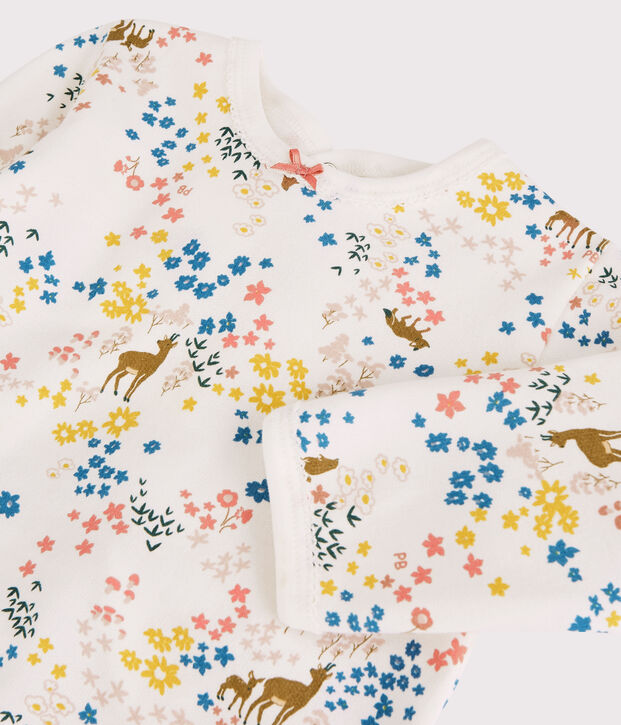 Dors-bien b&eacute;b&eacute; fleurs en molleton blanc/multicouleur