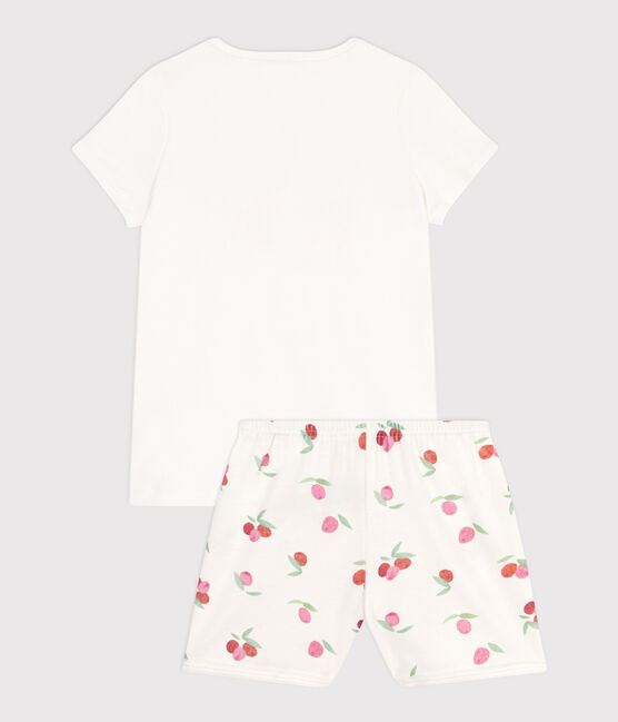 Korte katoenen kinderpyjama met vruchtenprint wit MARSHMALLOW/wit MULTICO