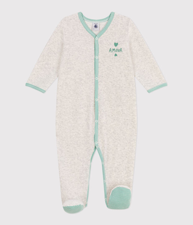 Pyjama b&eacute;b&eacute; en velours uni beige chin&eacute;