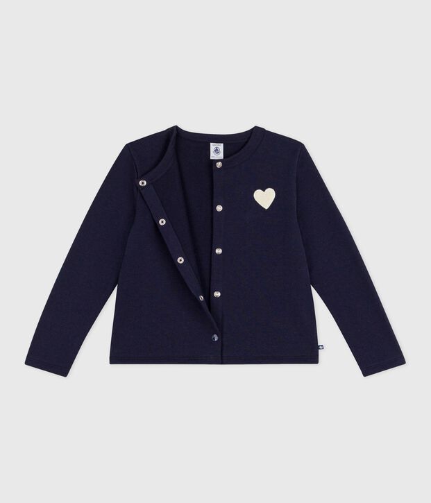 Cardigan enfant en coton uni bleu marine