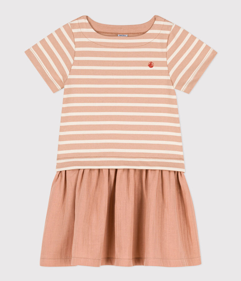 Robe en jersey et gaze de coton bio enfant fille beige/&eacute;cru