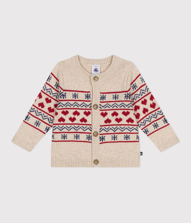 Gebreide cardigan met wol voor baby's ecru/multicouleur