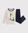 Effen kinderpyjama van velours blauw SMOKING/wit MULTICO