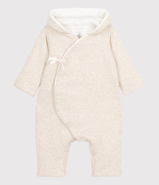 Combinaison longue grise chinée à capuche bébé en coton biologique beige MONTELIMAR CHINE