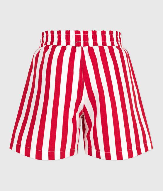 Gestreepte zwemshort voor kinderen rood MARSHMALLOW/ SPI
