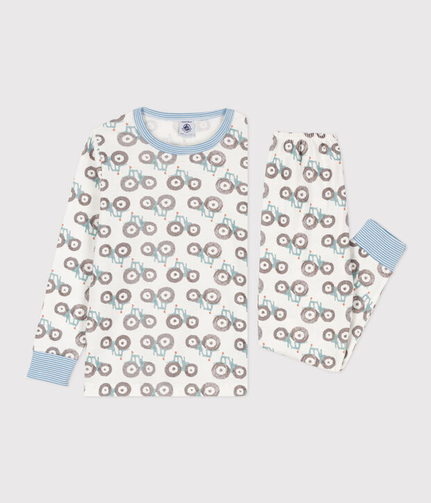 Pyjama tracteur en coton enfant blanc/multicouleur