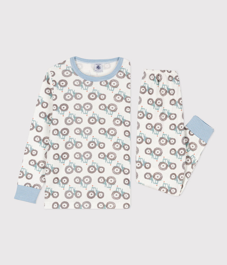 Pyjama tracteur en coton enfant blanc MARSHMALLOW/blanc MULTICO