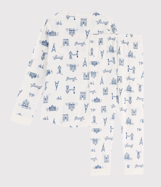 Pyjama enfant imprimé Paris en côte blanc MARSHMALLOW/bleu MAJOR