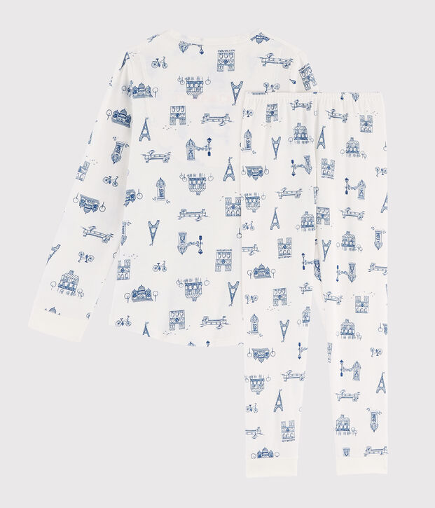 Pyjama enfant imprim&eacute; Paris en c&ocirc;te blanc/bleu