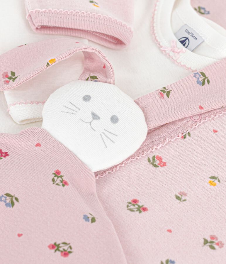 Lot cadeau b&eacute;b&eacute; en velours imprim&eacute; fleuri multicouleur