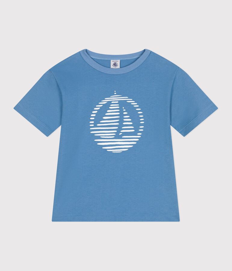 Katoenen T-shirt met korte mouwen en print voor kinderen blauw