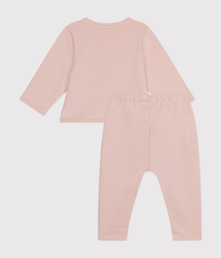 Ensemble cardigan et pantalon en molleton b&eacute;b&eacute; rose