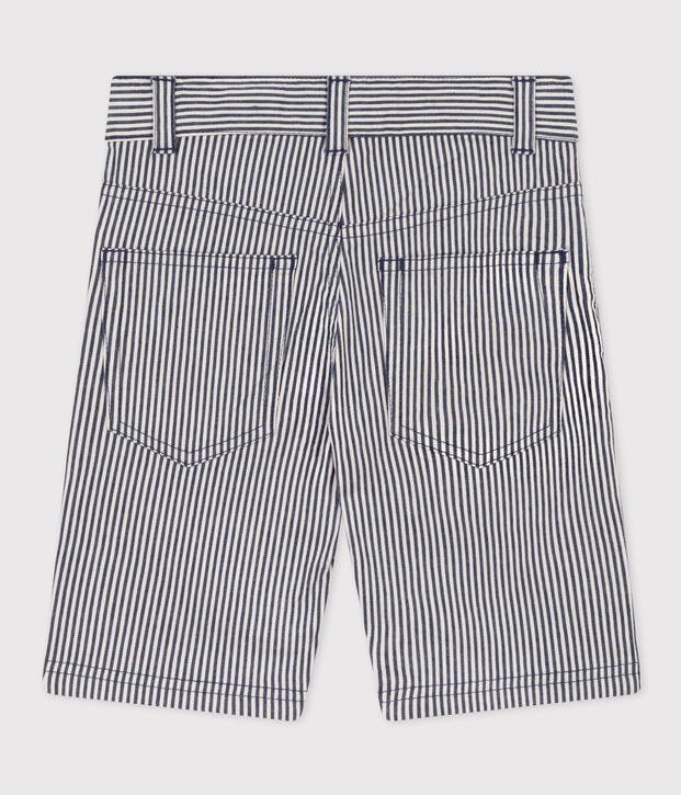 Bermuda en toile de coton ray&eacute; enfant gar&ccedil;on bleu/blanc