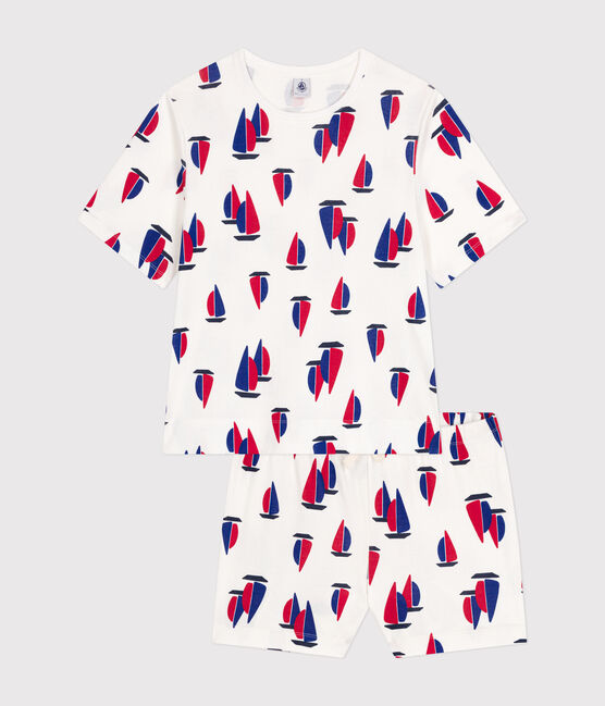 Pyjama short et tee-shirt en coton motif bateaux femme blanc MARSHMALLOW/blanc MULTICO