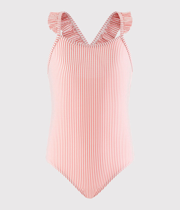 1-delig gerecycled badpak meisje roze/wit