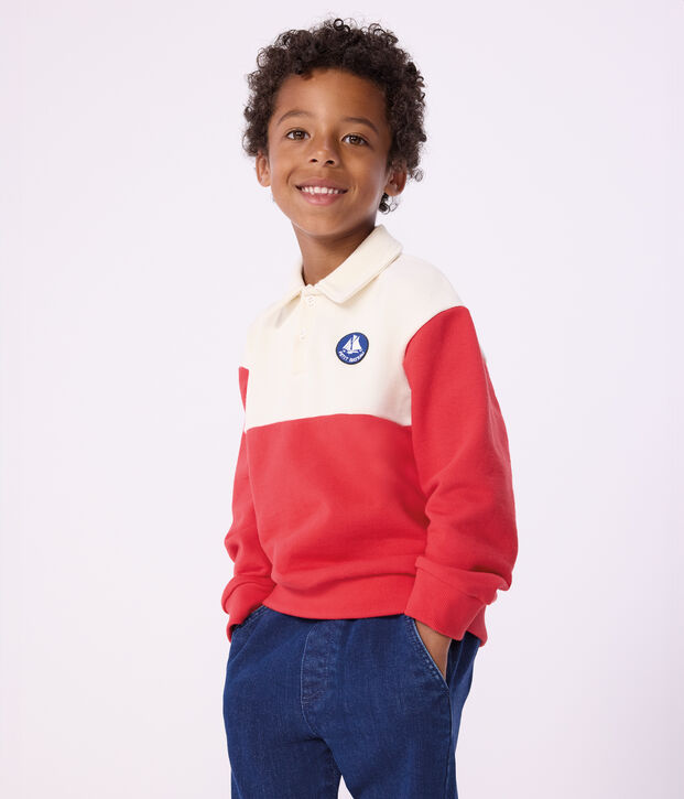 Katoenen sweatshirt in polostijl voor kinderen rood/rood
