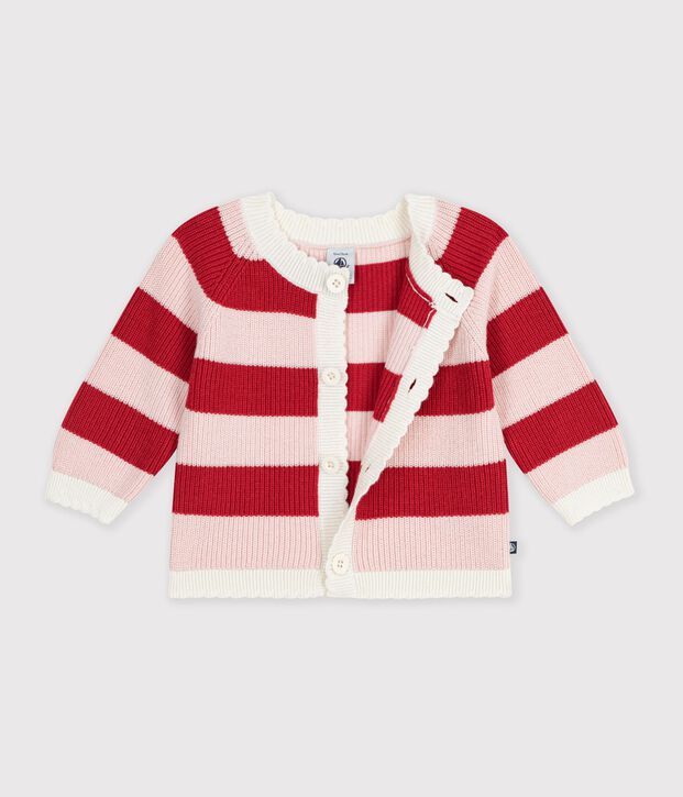 Cardigan b&eacute;b&eacute; en coton &agrave; rayures rose/rose
