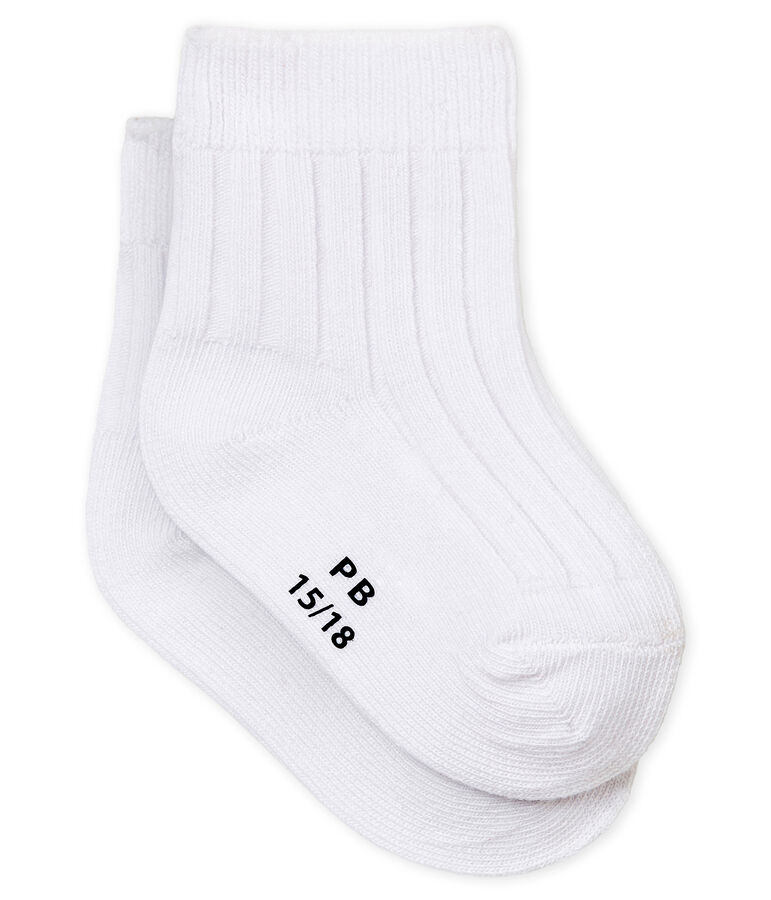 Chaussettes en c&ocirc;tes b&eacute;b&eacute; mixtes blanc ECUME