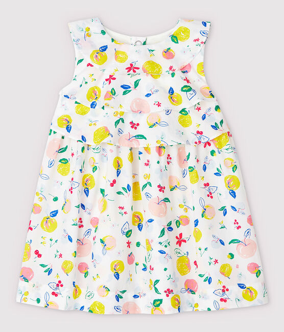Robe manches courtes en popeline bébé fille blanc MARSHMALLOW/blanc MULTICO