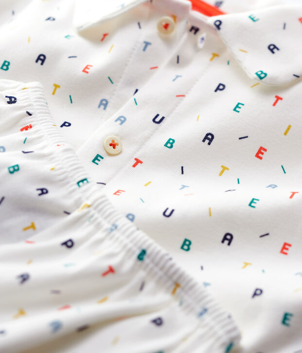 Jongenspyjama met kleurige letterprint van biologisch katoen wit/multicouleur