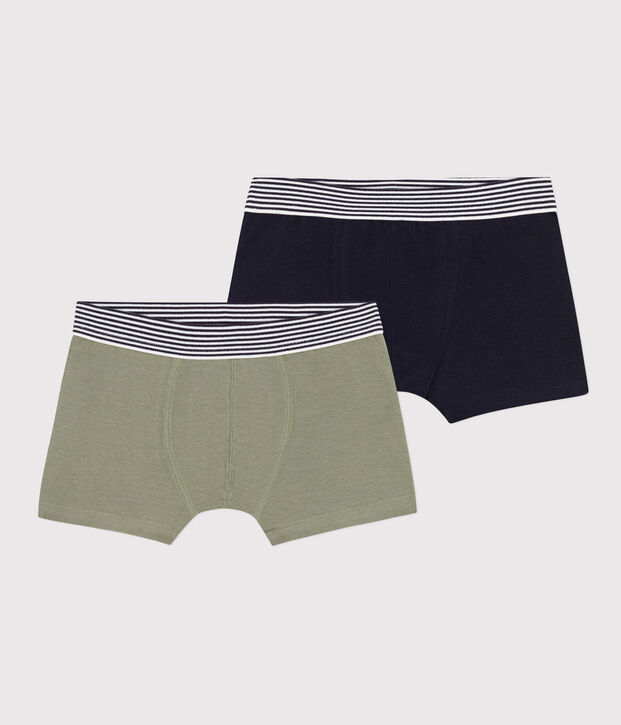 Lot de 2 boxers unis en coton et &eacute;lasthanne petit gar&ccedil;on multicouleur