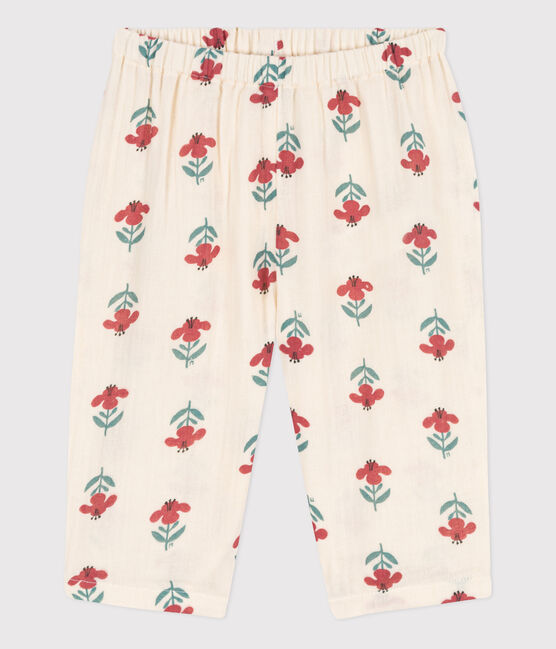 Pantalon bébé en gaze de coton imprimée blanc AVALANCHE/ MULTICO