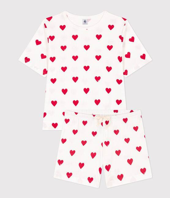 Pyjacourt cœur femme en coton blanc MARSHMALLOW/rouge TERKUIT
