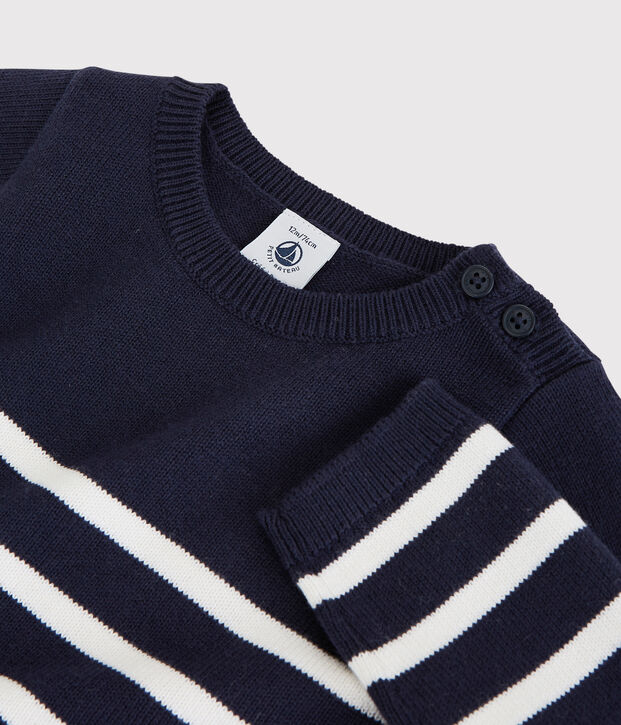 Robe en laine et coton b&eacute;b&eacute;. bleu/blanc