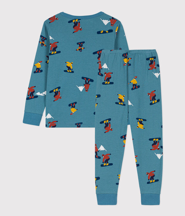 Pyjama snowboard en coton enfant bleu/multicouleur