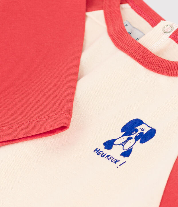 T-shirt met lange mouwen in jersey voor baby's ecru/oranje