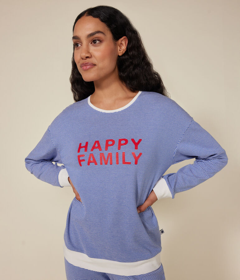 Pyjama en coton ray&eacute; femme bleu/blanc