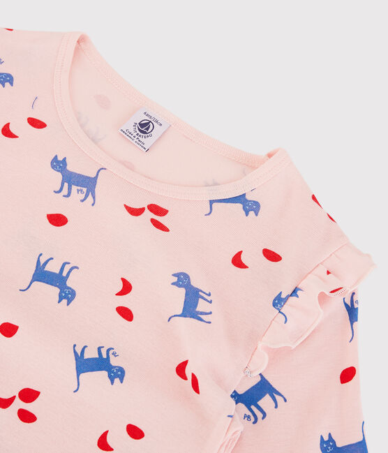 Nachthemd met lange mouwen en kattenprint roze MINOIS/wit MULTICO